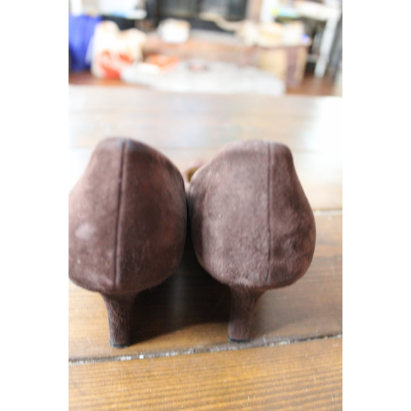 Prada Chocolate Brown Suede Peep Toe Wedges Size 37 / 6.5 - Picture 4 of 10